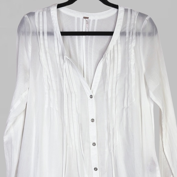 Free People Sisters Of The Moon White Button Down Pleated‎ Blouse Top Tunic S - Picture 9 of 10